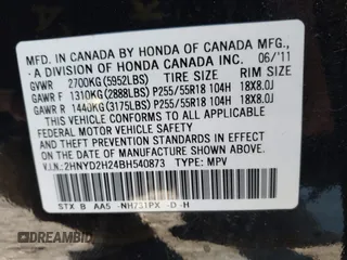 2011 Acura MDX with VIN 2HNYD2H24BH540873, listed as a IAAI auction lot 41451587 with 188,326 mi miles. Bid and sale history available at carsss.com. Image 9.