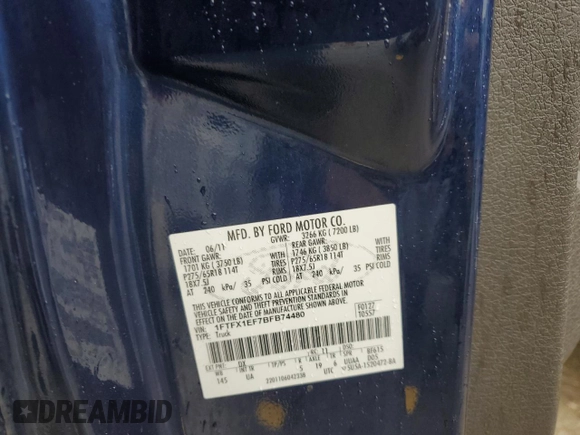 2011 Ford F-150 XL with VIN 1FTFX1EF7BFB74480, listed as a Copart auction lot 57961975 with 196,512 mi miles and Clean title. Bid and sale history available at DreamBid. Image 12.