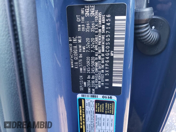 2025 Kia Telluride S with VIN 5XYP64GC0SG571456, listed as a Copart auction lot 84878504 with 9 mi miles and Salvage Title. Bid and sale history available at DreamBid. Image 12.
