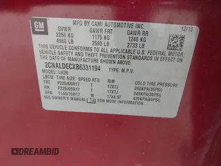 2011 Chevrolet Equinox 1LT with VIN 2CNALDECXB6331194, listed as a IAAI auction lot 41911440 with 126,759 mi miles and . Bid and sale history available at DreamBid. Image 9.