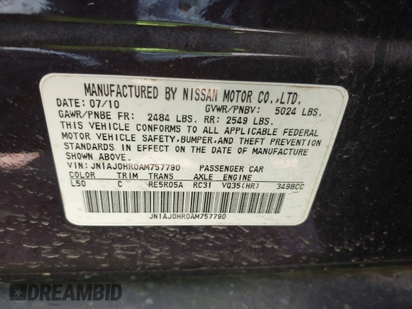 2010 Infiniti EX Journey with VIN JN1AJ0HR0AM757790, listed as a IAAI auction lot 42142688 with 182,619 mi miles. Bid and sale history available at carsss.com. Image 9.