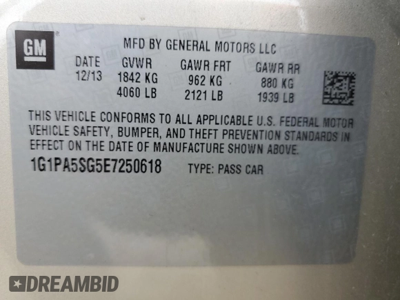 2014 Chevrolet Cruze LS with VIN 1G1PA5SG5E7250618, listed as a Copart auction lot 49903735 with 143,547 mi miles and Non Repairable. Bid and sale history available at carsss.com. Image 12.