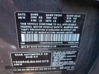 2010 Saab 9-5 Aero with VIN YS3GR4BJ8A4001076, listed as a Copart auction lot 41990285 with 99,597 mi miles and Salvage Title. Bid and sale history available at carsss.com. Image 14.