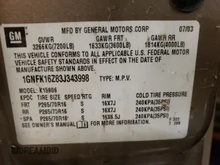 2003 Chevrolet Suburban LT with VIN 1GNFK16Z83J343998, listed as a Copart auction lot 73015264 with 298,313 mi miles and Clean Title. Bid and sale history available at carsss.com. Image 13.