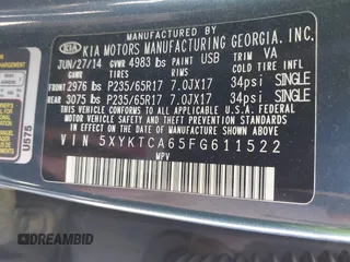 2015 Kia Sorento LX with VIN 5XYKTCA65FG611522, listed as a IAAI auction lot 41861461 with 200,615 mi miles. Bid and sale history available at carsss.com. Image 9.