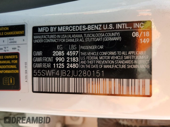 2018 Mercedes-Benz C C 300 with VIN 55SWF4JB2JU280151, listed as a Copart auction lot 52214645 with 94,386 mi miles and Salvage Title. Bid and sale history available at carsss.com. Image 12.