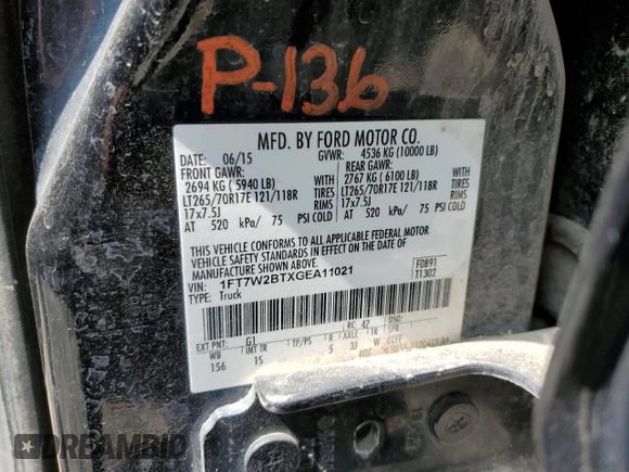 2016 Ford F-250 Lariat z VIN 1FT7W2BTXGEA11021, wystawiony jako Copart lot #53807905 z przebiegiem 230 914 mil mil oraz Szkoda całkowita • Salvage title. Historia ofert i sprzedaży dostępna na DreamBid. Obrazek 12.