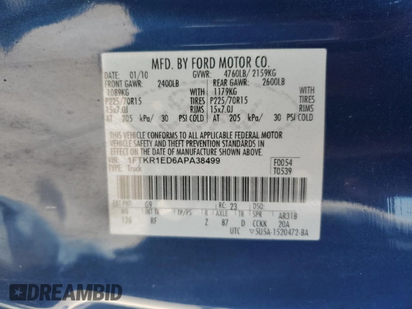2010 Ford Ranger XL z VIN 1FTKR1ED6APA38499, wystawiony jako Copart lot #56760615 z przebiegiem 116 074 mil mil oraz Szkoda całkowita • Salvage title. Historia ofert i sprzedaży dostępna na DreamBid. Obrazek 12.