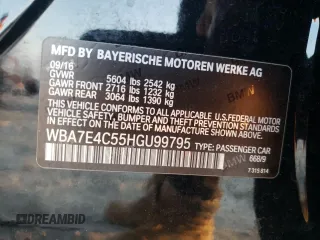2017 BMW 7 Series 740i xDrive with VIN WBA7E4C55HGU99795, listed as a Copart auction lot 85545124 with 99,304 mi miles and Salvage Title. Bid and sale history available at carsss.com. Image 12.