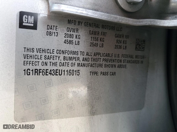 2014 Chevrolet Volt with VIN 1G1RF6E43EU116015, listed as a Copart auction lot 43025515 with 220,623 mi miles and Clean Title. Bid and sale history available at carsss.com. Image 12.
