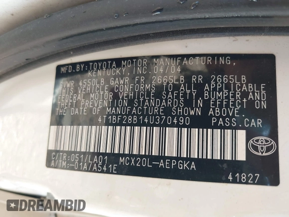 2004 Toyota Avalon XL with VIN 4T1BF28B14U370490, listed as a IAAI auction lot 40684154 with 251,101 mi miles and . Bid and sale history available at DreamBid. Image 9.