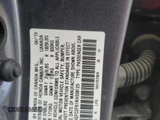 2019 Honda Civic LX with VIN 2HGFC2F61KH558125, listed as a Copart auction lot 55324225 with 66,107 mi miles and Salvage Title. Bid and sale history available at DreamBid. Image 13.
