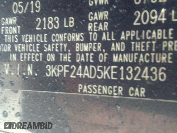 2019 Kia Forte LXS with VIN 3KPF24AD5KE132436, listed as a IAAI auction lot 41632524 with 26,005 mi miles. Bid and sale history available at carsss.com. Image 9.