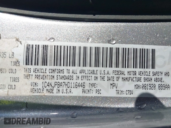 2017 Jeep Patriot Sport SE with VIN 1C4NJPBA7HD116446, listed as a IAAI auction lot 41406876 with Not provided miles and . Bid and sale history available at DreamBid. Image 9.