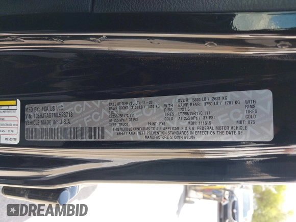 2021 Jeep Gladiator Willys with VIN 1C6HJTAG7ML523718, listed as a IAAI auction lot 42206058 with 48,071 mi miles and . Bid and sale history available at DreamBid. Image 9.