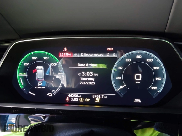 2019 Audi e-tron Prestige with VIN WA1VABGE1KB020498, listed as a IAAI auction lot 42663242 with 46,258 mi miles and . Bid and sale history available at DreamBid. Image 7.