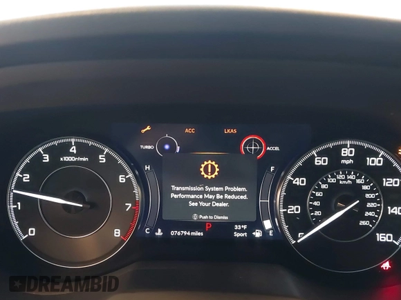 2019 Acura RDX with VIN 5J8TC2H35KL037014, listed as a IAAI auction lot 41554566 with 76,794 mi miles. Bid and sale history available at carsss.com. Image 7.