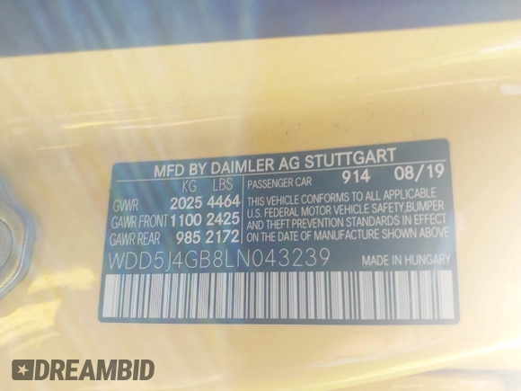 2020 Mercedes-Benz CLA 250 with VIN WDD5J4GB8LN043239, listed as a IAAI auction lot 41887482 with 86,908 mi miles and . Bid and sale history available at DreamBid. Image 9.