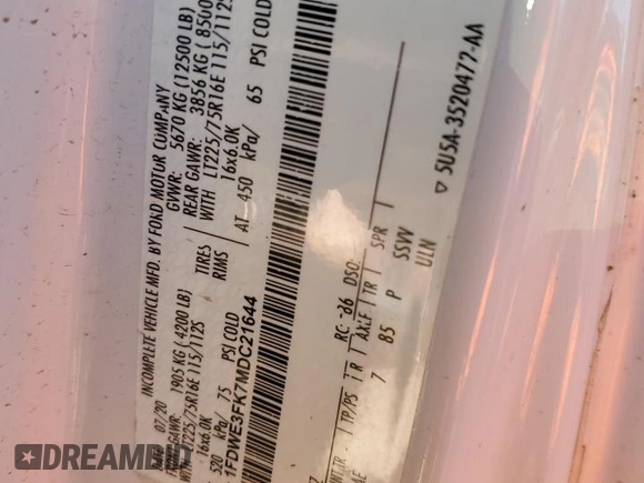 2021 Ford Econoline Cargo with VIN 1FDWE3FK7MDC21644, listed as a Copart auction lot 82983994 with Not Provided miles and Salvage Title. Bid and sale history available at DreamBid. Image 13.