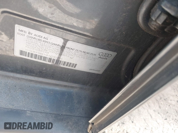2008 Audi A4 z VIN WAUKF98EX8A030704, wystawiony jako IAAI lot #41778796 z przebiegiem Nie podano mil oraz . Historia ofert i sprzedaży dostępna na DreamBid. Obrazek 9.