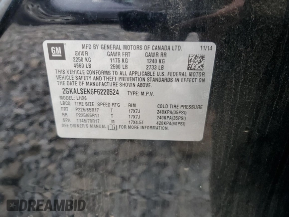 2015 GMC Terrain SLT с VIN 2GKALSEK6F6220524, выставлен на аукционе Copart как лот 55355755 с пробегом 131 871 миль миль и Списание • Salvage title. История ставок и продаж доступна на DreamBid. Изображение 13.