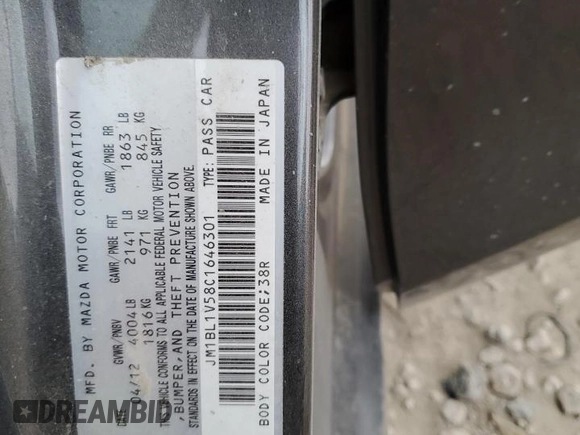 2012 Mazda 3 s Touring with VIN JM1BL1V58C1646301, listed as a Copart auction lot 47856385 with 97,982 mi miles and Salvage Title. Bid and sale history available at carsss.com. Image 12.
