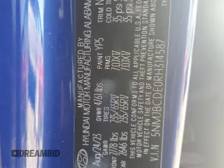 2024 Hyundai Tucson SEL with VIN 5NMJBCDE0RH314587, listed as a Copart auction lot 49675375 with 17,320 mi miles and Salvage Title. Bid and sale history available at carsss.com. Image 13.