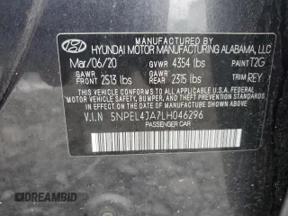 2020 Hyundai Sonata SEL z VIN 5NPEL4JA7LH046296, wystawiony jako Copart lot #57030185 z przebiegiem 42 908 mil mil oraz Szkoda całkowita • Salvage title. Historia ofert i sprzedaży dostępna na DreamBid. Obrazek 12.