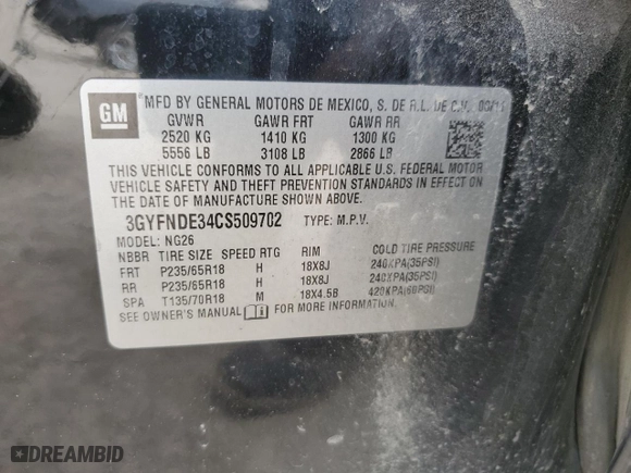 2012 Cadillac SRX Luxury Collection with VIN 3GYFNDE34CS509702, listed as a Copart auction lot 44446455 with 153,362 mi miles and Salvage Title. Bid and sale history available at carsss.com. Image 15.