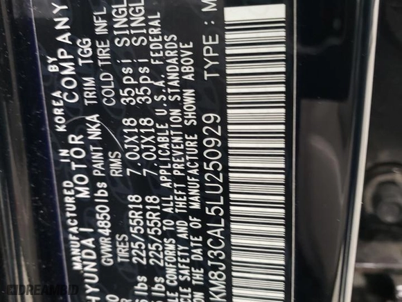 2020 Hyundai Tucson SEL with VIN KM8J3CAL5LU250929, listed as a Copart auction lot 41185323 with 39,694 mi miles. Bid and sale history available at carsss.com. Image 13.