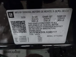 2020 GMC Sierra 1500 SLT with VIN 3GTP8DED3LG180777, listed as a IAAI auction lot 41296271 with 109,457 mi miles and . Bid and sale history available at DreamBid. Image 9.