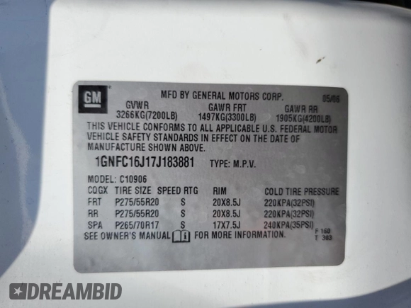 2007 Chevrolet Suburban LT z VIN 1GNFC16J17J183881, wystawiony jako Copart lot #63805785 z przebiegiem 157 331 mil mil oraz Szkoda całkowita • Salvage title. Historia ofert i sprzedaży dostępna na DreamBid. Obrazek 13.