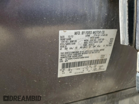 2013 Ford Explorer XLT z VIN 1FM5K7D85DGB81842, wystawiony jako Copart lot #59000945 z przebiegiem 157 209 mil mil oraz Szkoda całkowita • Salvage title. Historia ofert i sprzedaży dostępna na DreamBid. Obrazek 13.