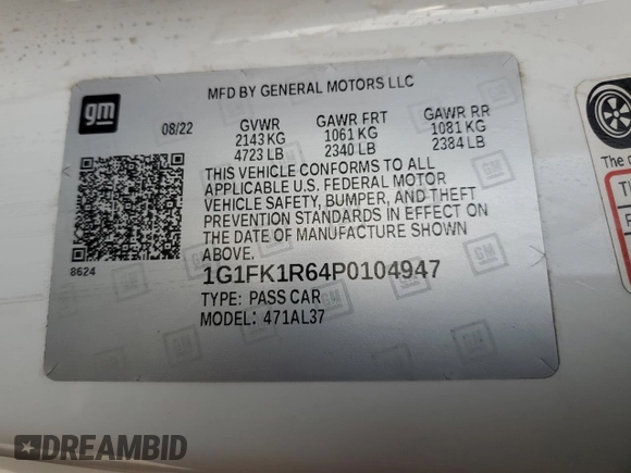 2023 Chevrolet Camaro ZL1 z VIN 1G1FK1R64P0104947, wystawiony jako Copart lot #56560435 z przebiegiem 17 503 mil mil oraz Szkody całkowita. Historia ofert i sprzedaży dostępna na DreamBid. Obrazek 12.