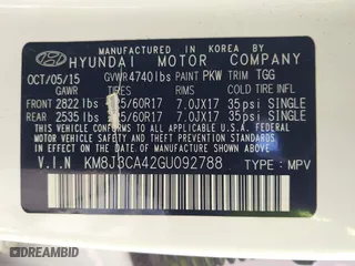2016 Hyundai Tucson SE with VIN KM8J3CA42GU092788, listed as a IAAI auction lot 41297860 with 98,380 mi miles. Bid and sale history available at carsss.com. Image 9.