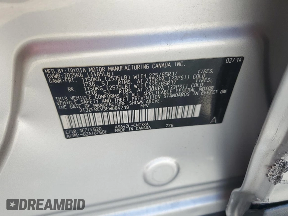 2014 Toyota RAV4 LE z VIN 2T3ZFREV3EW084218, wystawiony jako Copart lot #61972715 z przebiegiem 97 516 mil mil oraz Szkoda całkowita • Salvage title. Historia ofert i sprzedaży dostępna na DreamBid. Obrazek 13.