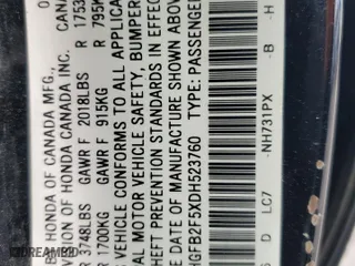 2013 Honda Civic Sdn LX with VIN 2HGFB2F5XDH523760, listed as a Copart auction lot 51227335 with 148,455 mi miles and Salvage Title. Bid and sale history available at carsss.com. Image 12.