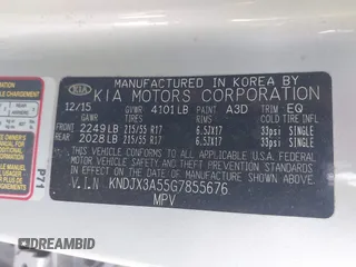 2016 Kia Soul ! with VIN KNDJX3A55G7855676, listed as a IAAI auction lot 41930250 with 97,168 mi miles. Bid and sale history available at carsss.com. Image 9.