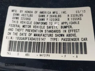 2013 Acura TL Technology z VIN 19UUA9F5XDA005147, wystawiony jako IAAI lot #41811493 z przebiegiem 170 794 mil mil oraz . Historia ofert i sprzedaży dostępna na DreamBid. Obrazek 9.