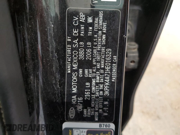 2017 Kia Forte LX with VIN 3KPFK4A71HE016329, listed as a Copart auction lot 55469945 with 117,624 mi miles and Clean Title. Bid and sale history available at carsss.com. Image 12.