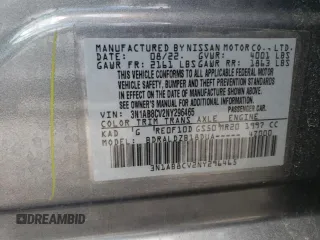 2022 Nissan Sentra SV with VIN 3N1AB8CV2NY296465, listed as a Copart auction lot 52352655 with 37,403 mi miles and Salvage Title. Bid and sale history available at DreamBid. Image 14.
