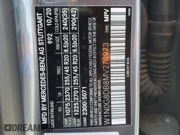 2021 Mercedes-Benz GLC 300 with VIN W1N0G8DB8MV270973, listed as a Copart auction lot 57184335 with 43,304 mi miles and Salvage title. Bid and sale history available at DreamBid. Image 13.