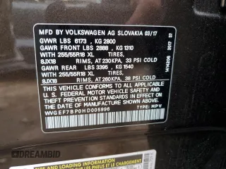 2017 Volkswagen Touareg Sport with VIN WVGEF7BP0HD005996, listed as a Copart auction lot 72883304 with 66,167 mi miles and Salvage Title. Bid and sale history available at DreamBid. Image 14.