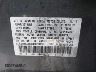 2013 Honda Fit with VIN JHMGE8H32DC018130, listed as a IAAI auction lot 41980172 with 98,452 mi miles. Bid and sale history available at carsss.com. Image 9.