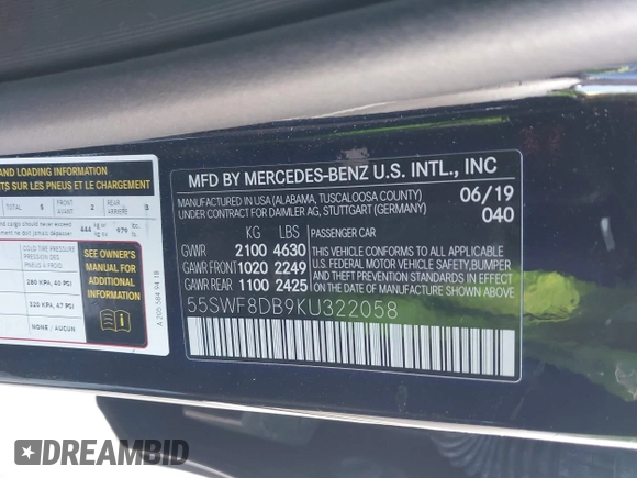 2019 Mercedes-Benz C 300 z VIN 55SWF8DB9KU322058, wystawiony jako IAAI lot #41387405 z przebiegiem 73 483 mil mil oraz . Historia ofert i sprzedaży dostępna na DreamBid. Obrazek 9.