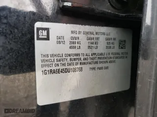 2013 Chevrolet Volt with VIN 1G1RA6E45DU108768, listed as a Copart auction lot 47941825 with 135,953 mi miles and Salvage Title. Bid and sale history available at carsss.com. Image 12.