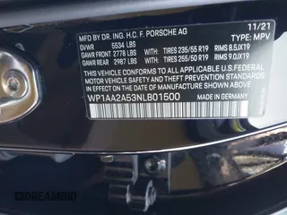 2022 Porsche Macan with VIN WP1AA2A53NLB01500, listed as a IAAI auction lot 41031126 with 25,618 mi miles and . Bid and sale history available at DreamBid. Image 9.