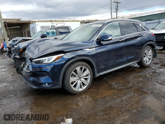 2021 Infiniti QX50 Essential with VIN 3PCAJ5CB8MF105565, listed as a Copart auction lot 43491845 with 20,035 mi miles and Salvage title. Bid and sale history available at DreamBid. Image 1.