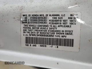 2011 Honda Odyssey Touring Elite with VIN 5FNRL5H90BB083092, listed as a Copart auction lot 54178785 with 135,765 mi miles and Salvage Title. Bid and sale history available at DreamBid. Image 13.