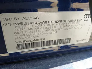 2019 Audi A8 with VIN WAU8DAF82KN017394, listed as a IAAI auction lot 42414936 with 22,482 mi miles and . Bid and sale history available at DreamBid. Image 9.